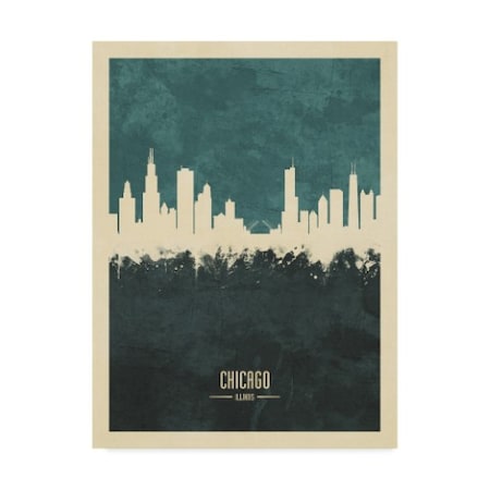 Trademark Fine Art Michael Tompsett 'Chicago Illinois Skyline Poster Teal' Canvas Art, 35x47 MT02467-C3547GG